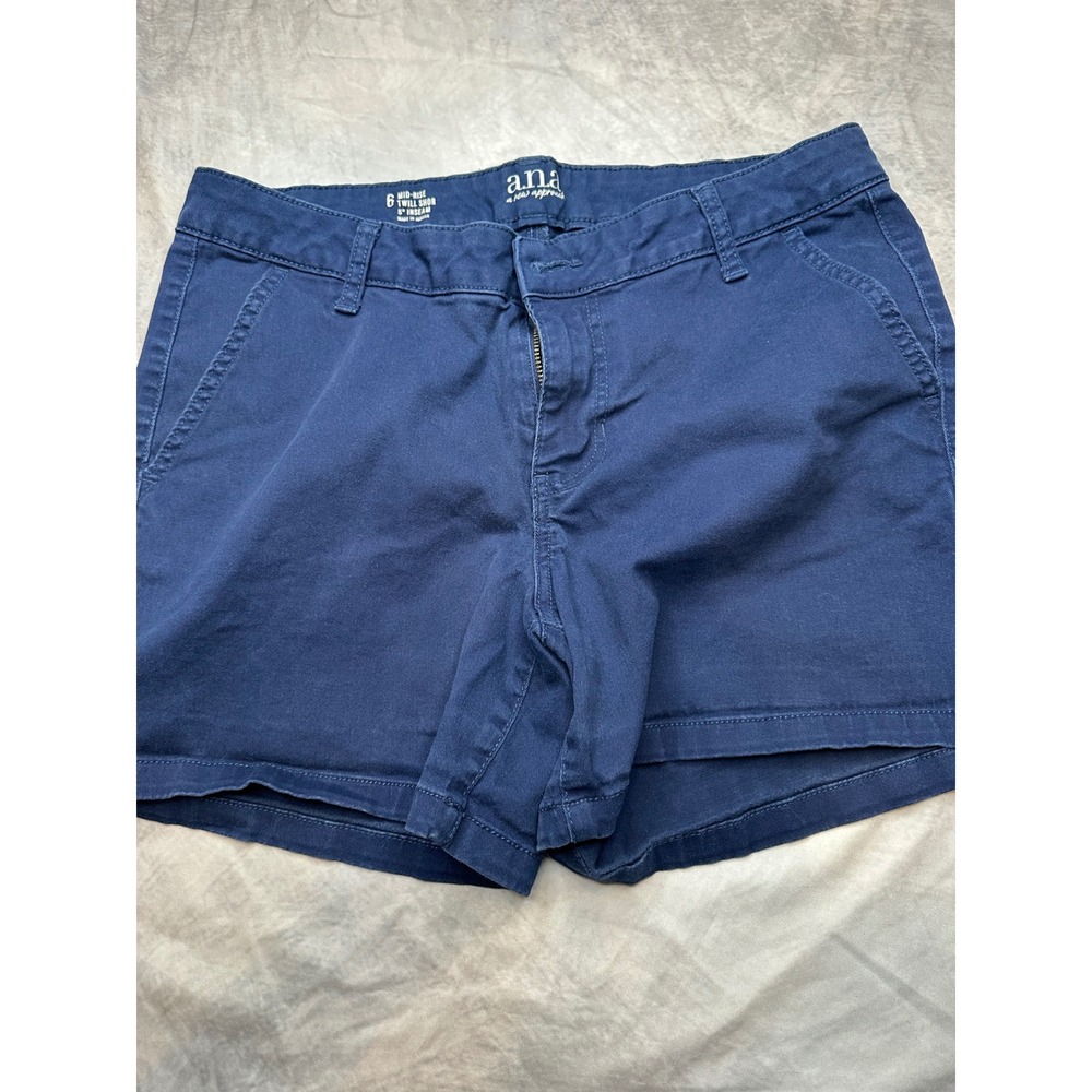 ANA a new approach Navy Blue Mid-Rise Twill Shorts Womens Size 6 5in Inseam